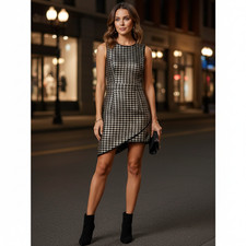 Madam Rage Designer High End Polyester Black Checkered NWT Dress