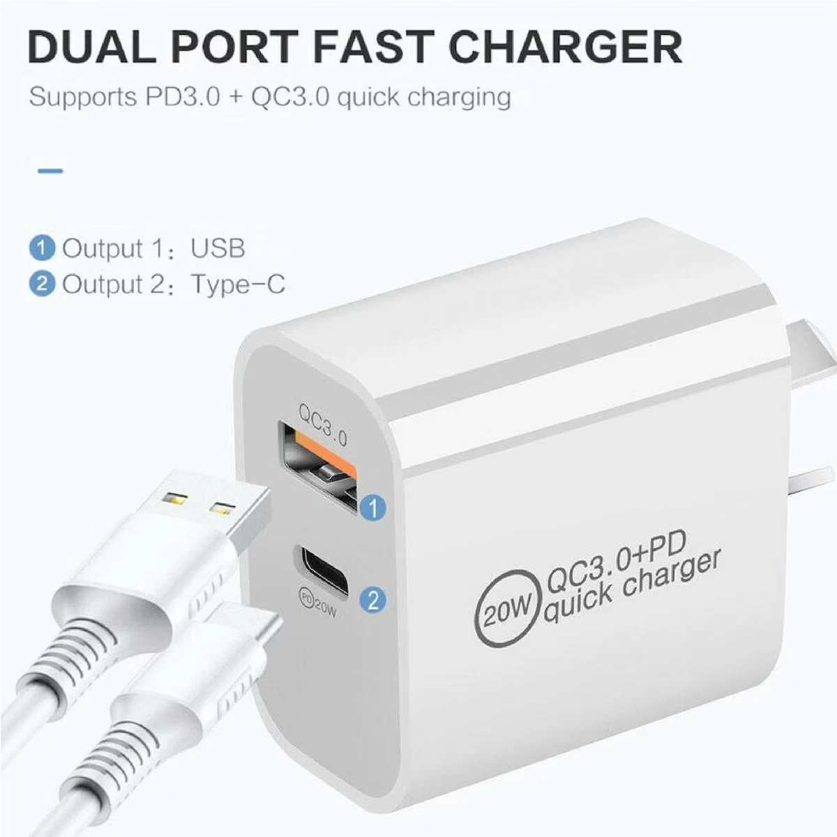 20W USB C + A Dual Fast Wall Charger PD Power Adapter Brick QC Plug Block iPhone