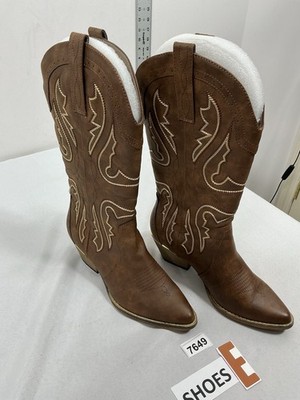Womans Very Volatile Raspy Western Pull On Boots 10 Brown Stitch Detail