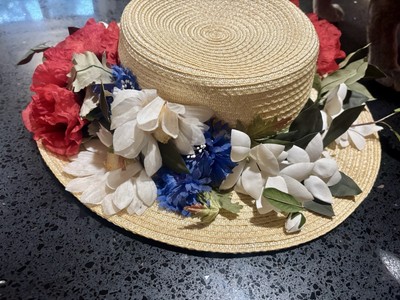 Vintage Yves Saint Laurent YSL Woven Straw Hat w/Red, White  display picture 3