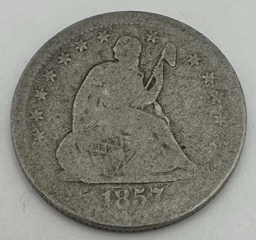 1857 O Silver Seated Liberty Quarter New Orleans AG About Good Condition!