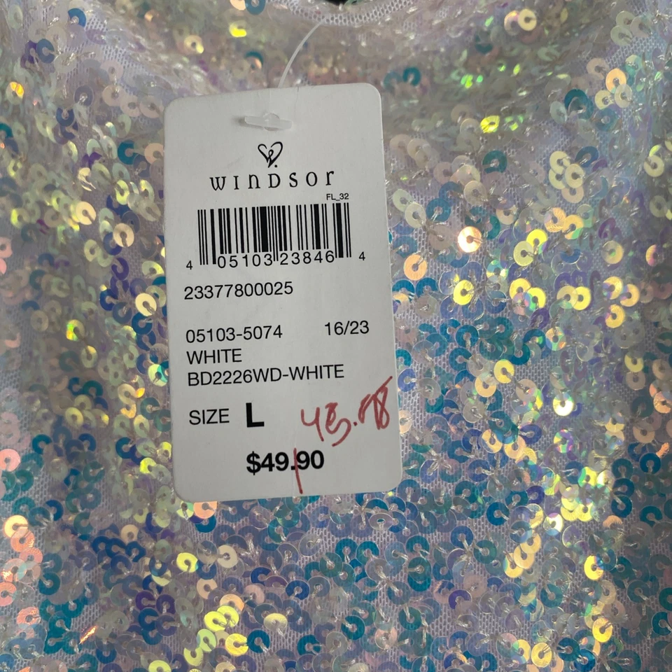 Mini Vestido Windsor Lentejuelas Blanco Talla L Fiesta Cóctel Brillante Bodycon Foto 2 de 4