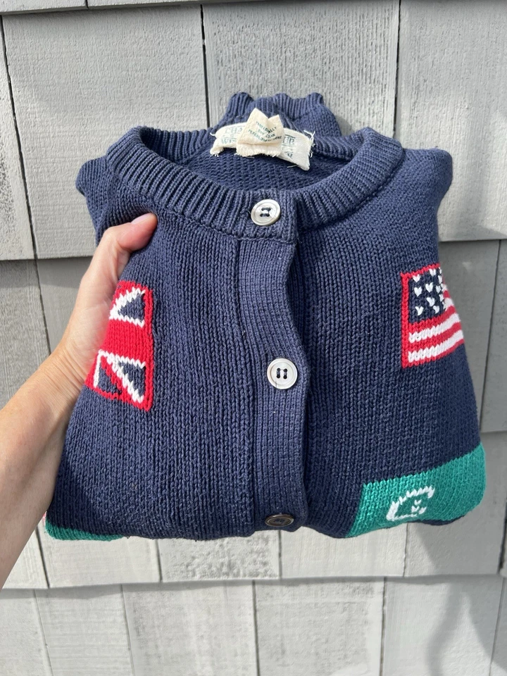 Vintage 80s Charter Club navy cardigan country flags all over print L cabincore - Image 2 of 4