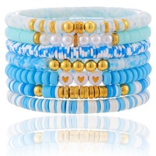 Friendship Bracelets Trendy Heishi Clay Bead Bracelets Stack Gold Beaded Stretch