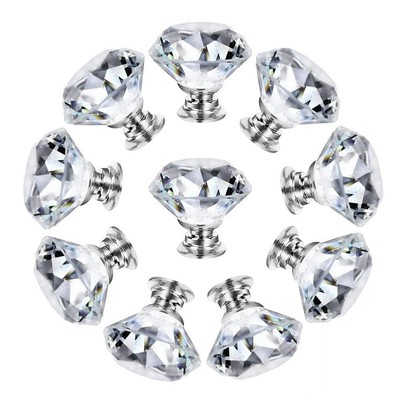 10Pcs Door Handle Diamond Crystal Clear Glass Cabinet Drawer Pull Knobs Home