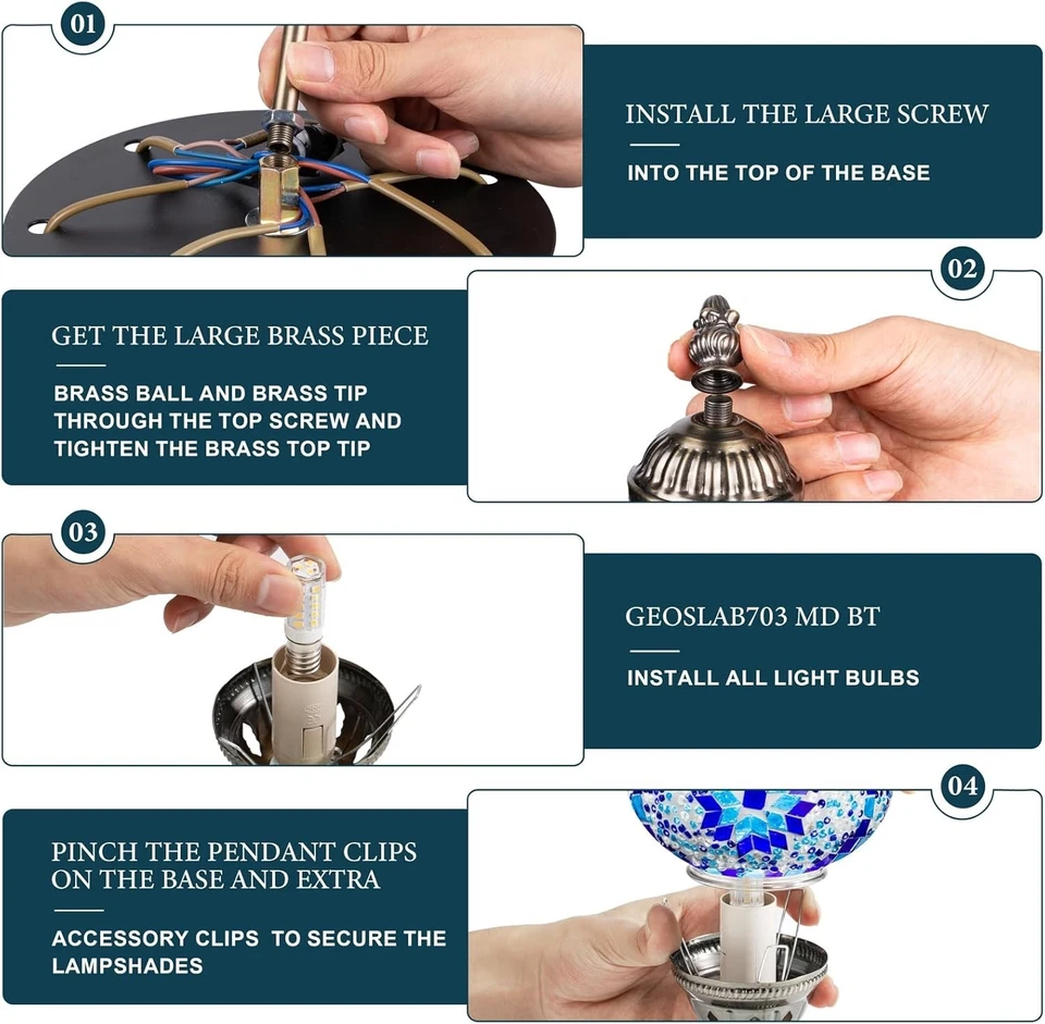 MOROCCAN TURKISH 3 BALL GLASS MOSAIC HANDMADE TABLE LAMP - Image 4 of 4