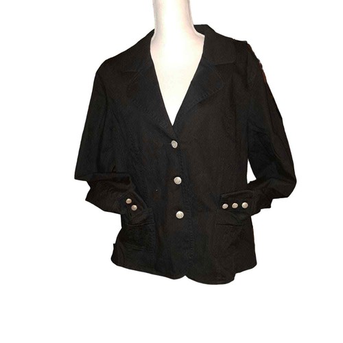 Neu mit Etikett - Denim & Co Gr. L schwarz Stretch Denim Blazer mit silbernen blumigen Knöpfen