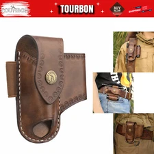 TOURBON Real Leather Knife Sheath Belt Holster Pouch Multitools Flashlight Case