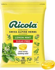 Ricola Sugar Free Lemon Mint Herbal Cough Suppressant Throat Drops, 105ct Bag
