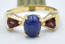 GENUINE 1.55 Cts STAR SAPPHIRE & GARNET RING 10k GOLD-Free Certificate Appraisal