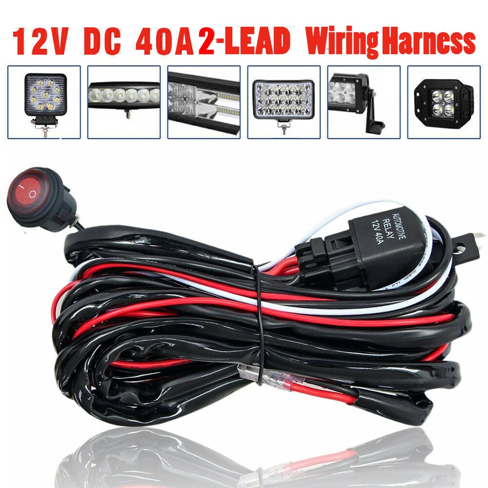 12V 40A Wiring Harness Kit Fuse ON OFF Switch Relay For LED Fog Work ...