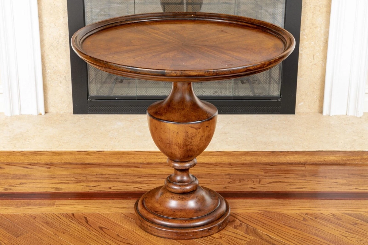 Vintage Drexel Heritage Round Walnut Pedestal Accent Side Table eBay