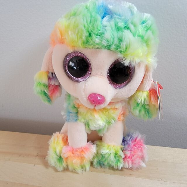 Ty Beanie Boos 6" RAINBOW Poodle Dog Plush Stuffed Animal Toy MWMTs Heart Tags