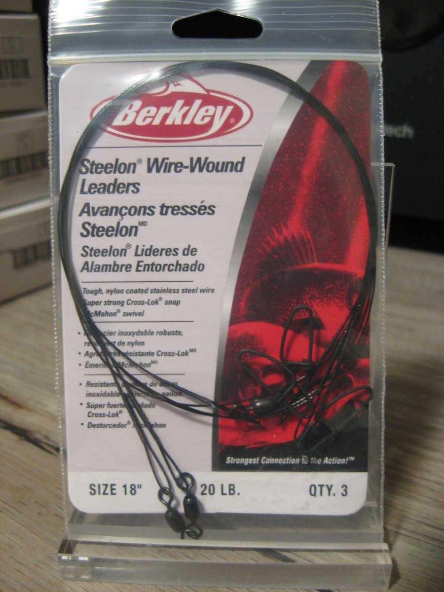 3 Berkley 18" Steelon Wire-Wound Leaders Nylon Coated 20 LB Test Black Color 3 Berkley 18" Steelon Wire-Wound Leaders Nylon Coated 20 LB Test Black Color