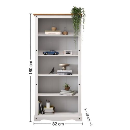Corona Bookcase White Wax Large 5 Shelf Display Solid Pine by Mercers Furniture® - Picture 3 of 3