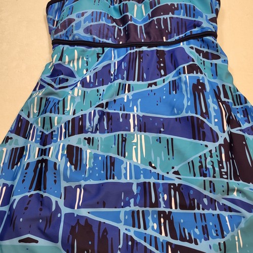 Noon Swim Abstract A Line Swimdress Swimsuit Blue New - Picture 4 of 7