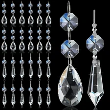 24 Pcs Chandelier Crystal Replacement 38 Mm Teardrop & Icicle Crystal Prisms Han
