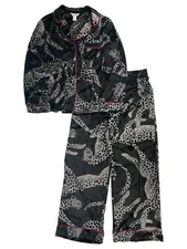 Sofia Vergara Womens Velvety Black Leopard Pajamas Sleep Set