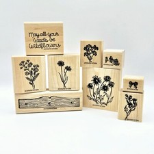 WILDFLOWERS Stampin' Up Wood Rubber Stamp Set Vintage Shelf Garden Saying abx75