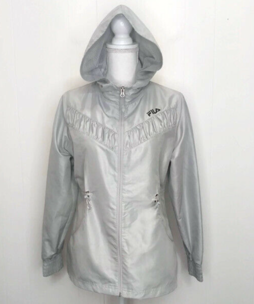 Fila Womens Small Silver Metallic Gray Windbreaker Jacket