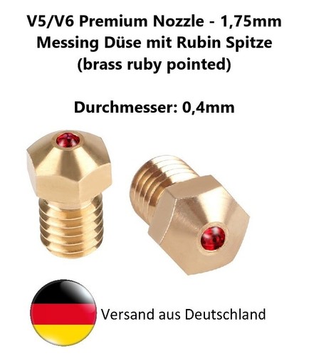 V5 V6 Nozzle Düse | MESSING RUBIN SPITZE | 1,75mm | 0,4mm | PREMIUM 3D NOZZLE - Bild 1 von 9