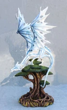 Large Arctic Frost Fury Dragon Perching On Rainforest Giant Tree Canopy Figurine