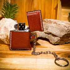 Leather Zippo lighter case with chain. Cover for petrol lighter. Handmade.