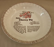 Vintage Watkins Cherry Pie Recipe Pie Pan Dish Plate Ceramic Mid Century