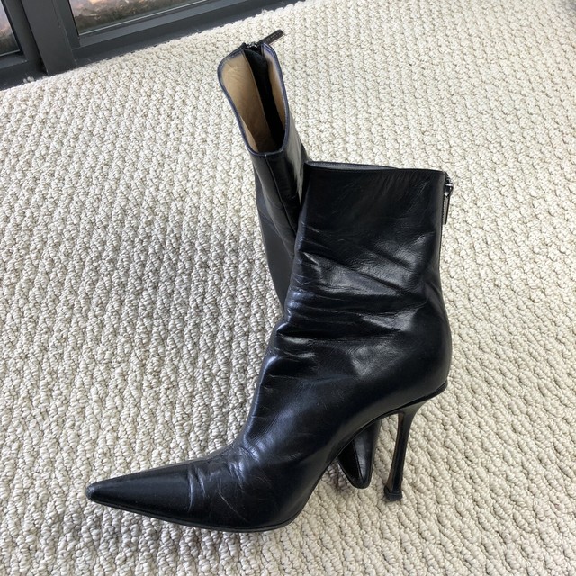 Jimmy Choo Women's Size Euro 37 Black Leather Stiletto Ankle Boots Point Booties | eBay