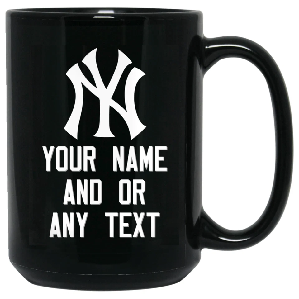 Custom Personalized New York Yankees Logo Black 15 oz Ceramic Coffee Mug Cup - Image 2 of 3