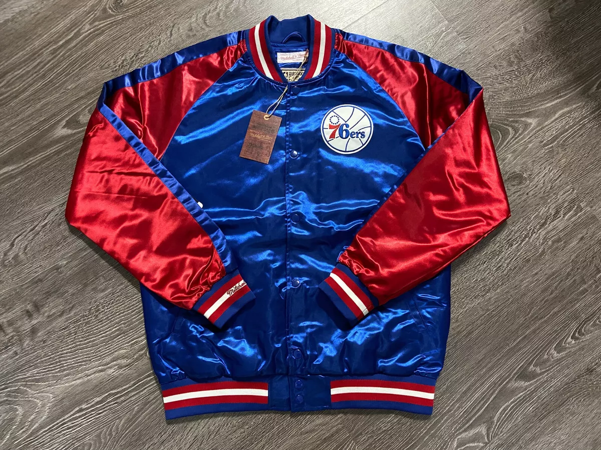 Mitchell Ness NBA Philadelphia 76ers Retro Satin Bomber Jacket Men XL 110