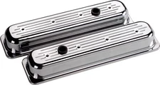 BILLET SPECIALTIES BALL MILLED POLISHED ALUM. SBC CENTER BOLT SHORT VALVE COVERS