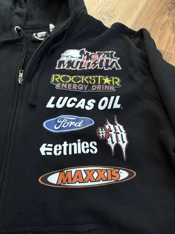 Vintage Metal Mulisha  Sponsors Zip Hoodie L Rockstar Grunge Skate Y2K - Image 2 of 4