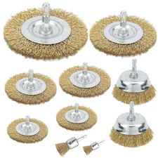 10 Pcs Wire Wheel Cup Brush Drill Set Brass Coated Attachment with 1/4-Inch Hex