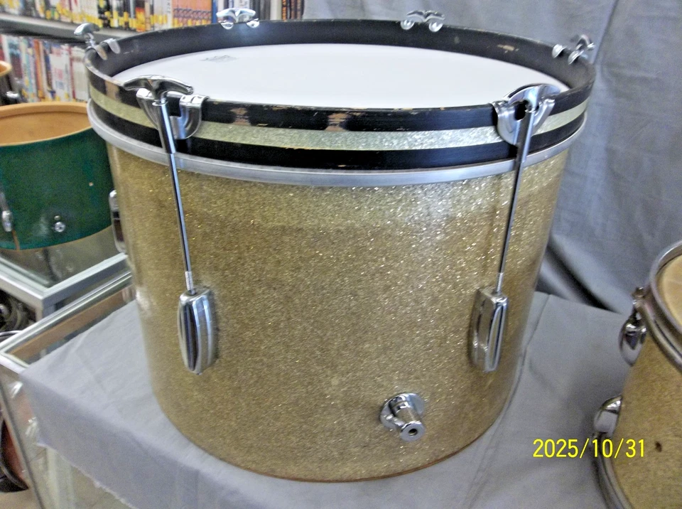 SLINGERLAND? Anos 60? 20 X 14 BASS ouro SPARKLE 13 X 8 RACK TOM ambos 6 lug como/está - Imagem 2 de 4