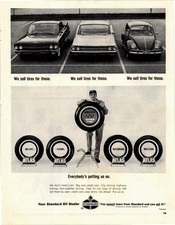 Amoco Atlas Standard Oil Vintage 1960s Magazine Ad Cars Tires B&W Print AD054
