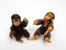 Steiff 2 Miniature Jointed Chimpanzees Vintage German Plush Toys 5" & 4" 