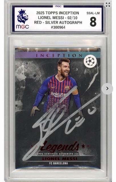 Lionel Messi 2/10 silver signing auto on card.Topps inception 2025. Insane card!