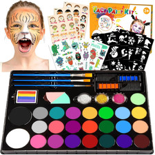 Face Painting Kit for Kids, 24 Colors Water Based Non-Toxic Face Paint with Sten