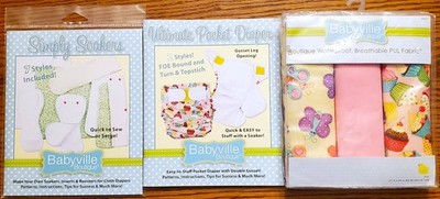 BABYVILLE DIAPER Pattern Books Simply Soakers Pocket + Waterproof PUL Fabric NEW