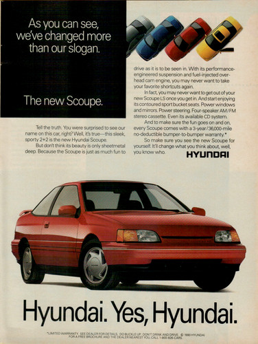 1991 Hyundai Scoupe 2+2 Changed More than Our Slogan Original Color Print Ad