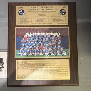 New York Giants Super Bowl XXV Champions Wood Plaque Wall Mounted Vertical