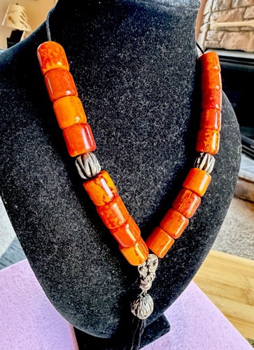 Rosary 17 beads Yellow Orange Tubular Swirls Beads Tassel Silver Islam?