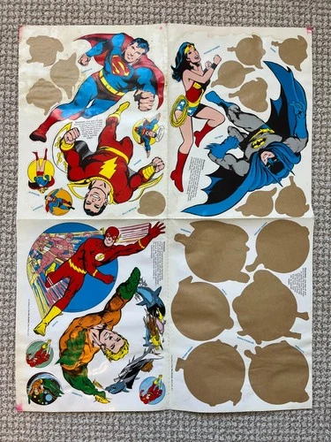 1974 Vintage Marvel Hero Stick-Ons Our Way Studios NYC Batman/ WW/Superman/Flash
