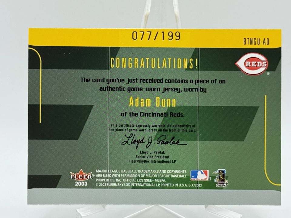 Adam Dunn 2003 Fleer Ex Behind the Numbers Game Used Jersey /199 I2 - Image 2 of 2