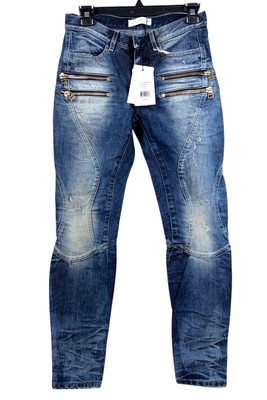 Faith Connexion Men Women Moto Biker Zip Run Jeans 28x28 Indigo Distressed  NWT