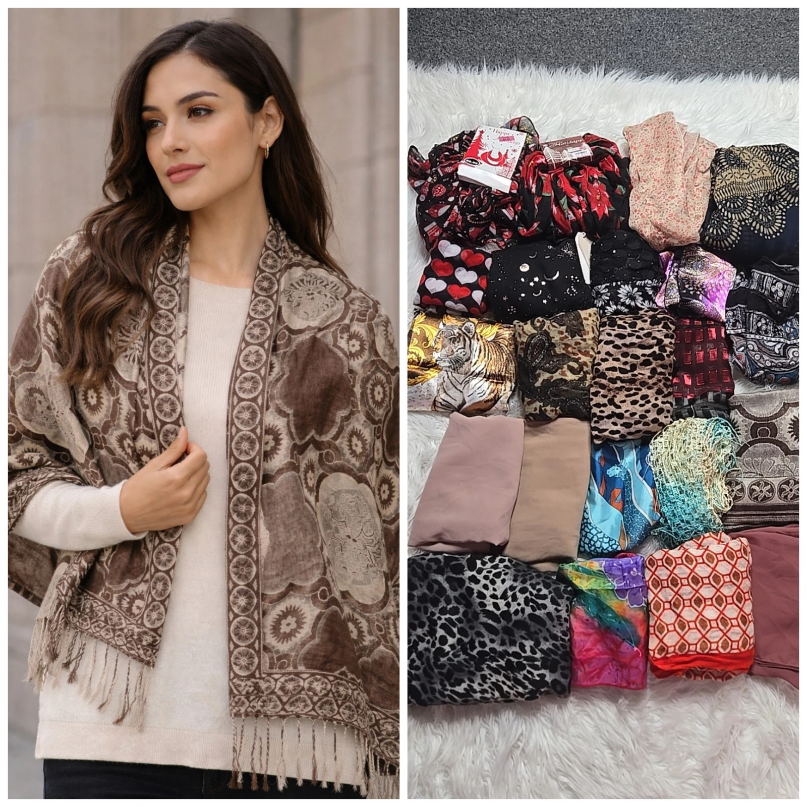 Bundle Of 23 Variety Of Sizes Holiday Solid Animal Whimsical Scarves Wrap Shawl