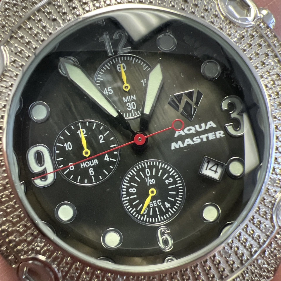 Mens Aqua Master .20ct Z.C STONE Watch Silver Dial Chronograph $Large Number💥 - Image 2 of 4