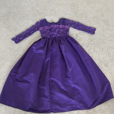 Purple Lace Long Sleeve Formal Flower Girl Dress with Full Skirt