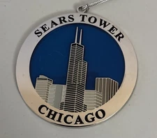 Sears Tower Christmas Holiday Ornament Chicago Silver Blue Suncatcher